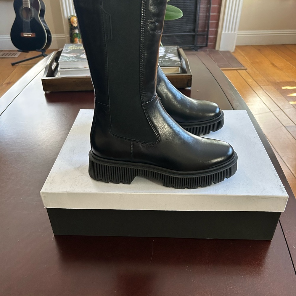 Black Leather Knee-High Boots